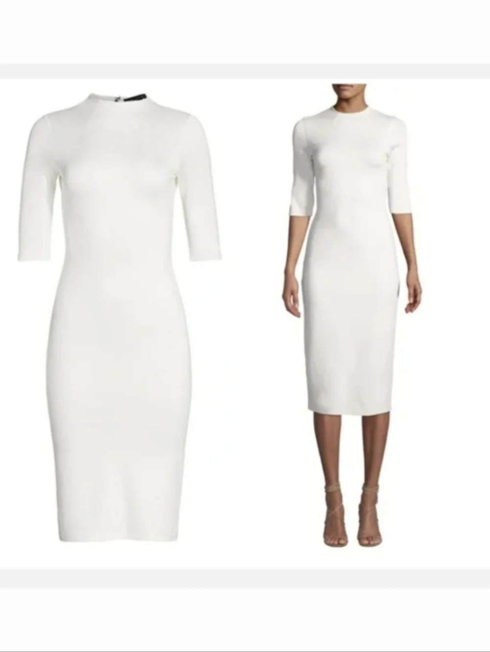 Alice + Olivia Delora Fitted Mock Neck Dress in Off White Size 8 - Picture 9 of 13